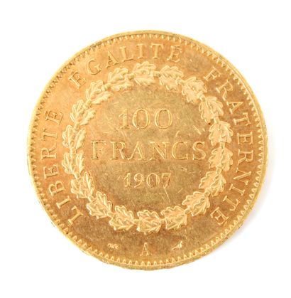 null A 100 francs Genie gold coin (900‰), 1907

Workshop : Paris

Gross weight: 32.4...