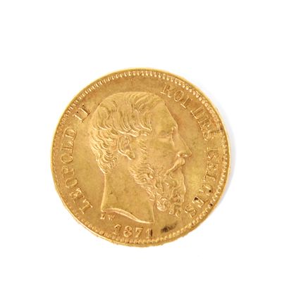 null A Belgian Leopold II 20 franc gold coin (900‰), 1871.

Gross weight: 6.4 g.