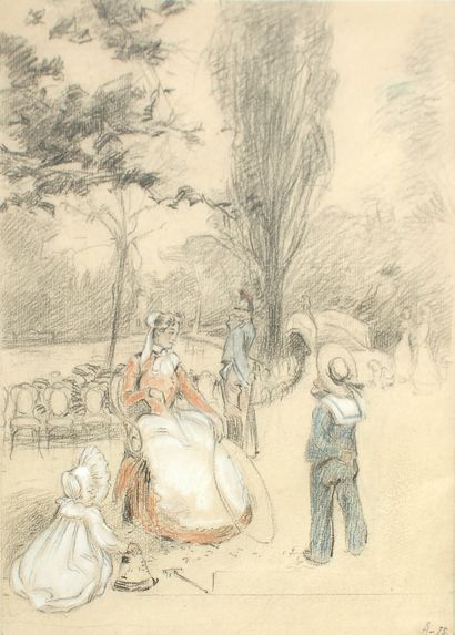 null Clément-Auguste ANDRIEUX (1829-1880)

Jeune femme et enfants dans un jardin

Fusain,...