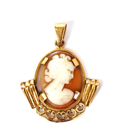 null Pendant in yellow gold 18K (750 thousandths) decorated with a cameo shell representing...