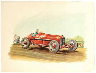 null École du XXe siècle

Alpha Roméo 8C de la Scuderia Ferrari en course

Lithographie...