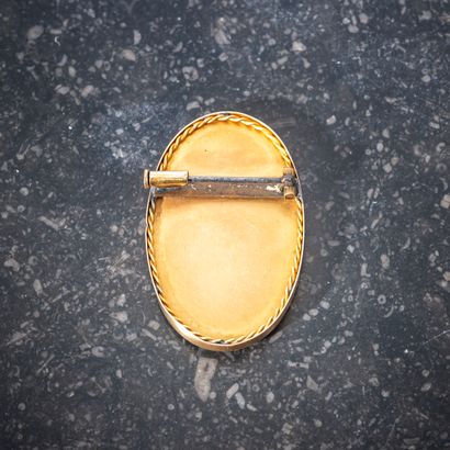 null Brooch in yellow gold 18K (750 thousandths) of oval form enamelled with the...