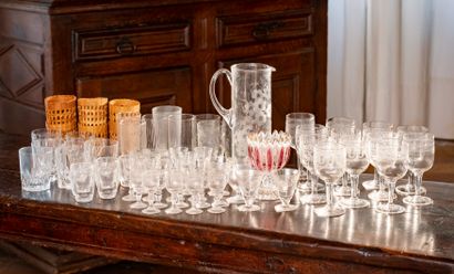 null Part of glassware or crystal including a carafe orangeade, eight orangeade glasses,...