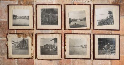 null Suite of eight silver photographs under glass representing landscapes and scenes...