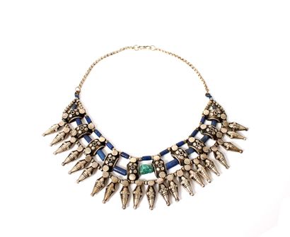null Silver necklace 1st title composed of geometric patterns alternated with lapis...