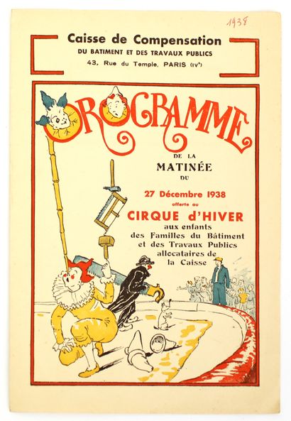 null Rare programme du Cirque d'Hiver de la matinée du 27 décembre 1938 offerte aux...
