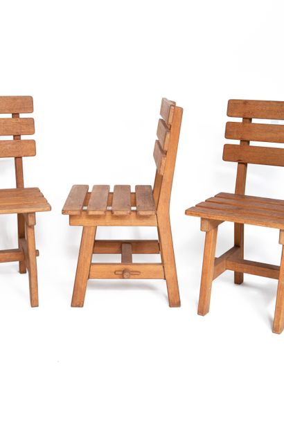 null WORK OF THE 1960S
Suite of four chairs. 
The bases and the amounts in exotic...