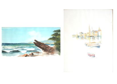 null Bord de mer et Saint-Tropez
Deux aquarelles, l'une signée Ebel, l'autre Panier
24,5...