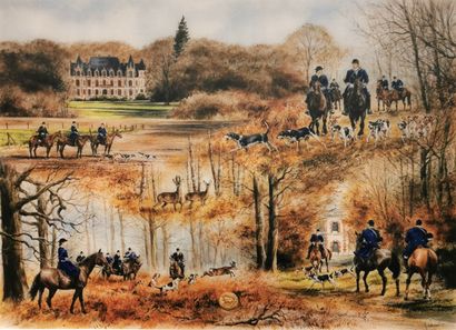 null HUNTING WITH HOUNDS
A print pasted under plexiglass and an engraving of the...