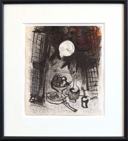 null After Marc CHAGALL (1887-1985)
Still life and bestiary
Lithography
23 x 19,5...