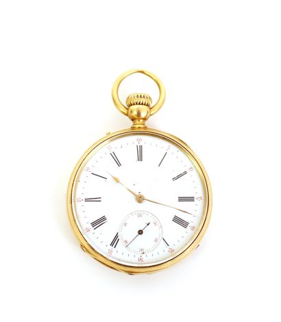 null Pocket watch in gold 18K (750 thousandths) of the artist Léon Fleury with enamelled...