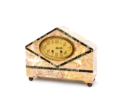 null ART DECO WORK
Marble veneer mantel clock with geometrical patterns, the oval...