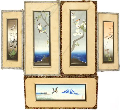 null INDOCHINA, 1st half of the 20th century
Suite of five paintings with birds as...