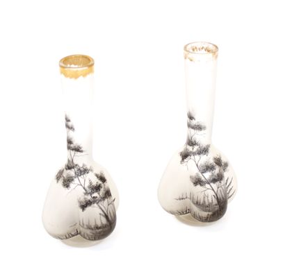 null ART NOUVEAU WORK, circa 1900
Pair of small blown glass soliflores vases with...