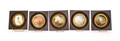null École du début du XIXe siècle
Suite de quatre miniatures représentant des paysages...