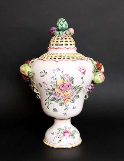null High covered baluster vase forming potpourri in earthenware with polychrome...