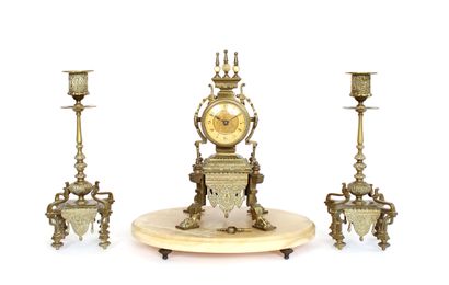 null Neo-Gothic mantelpiece decorated with chiseled and gilded bronze simulated draperies...