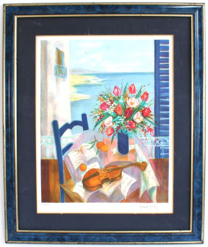 null Josette HÉRARD-MARLIN (born in 1935)
Still life with bouquet and violin
Lithograph...