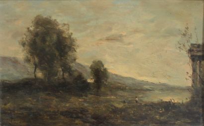 null School of the 19th century after Camille COROT
Child in a windy landscape
Oil...