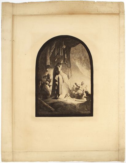 null After REMBRANDT
Suite of three prints : 
- The Resurrection of Lazarus, burin...