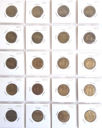 null Set of 77 French coins :
- 9 x 1 fr Chambre de commerce (1920 to 1927) (VF)
-...