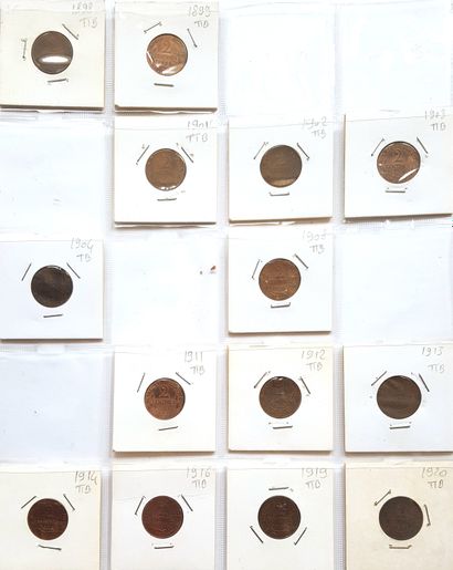 null Set of 56 French coins:
- 20 x 2 cts Napoleon III bare head (1854 to 1857) (B...