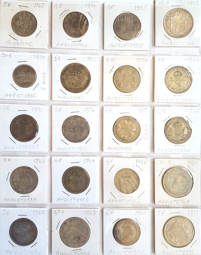 null Set of 40 English silver coins:
- 9 x 2 George VI shillings (1939 to 1944) (B...