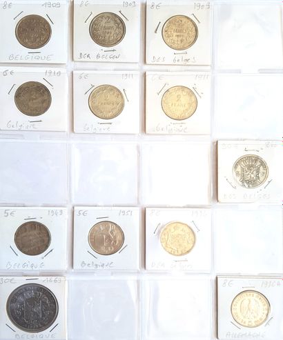 null Set of 24 Belgian silver coins:
- 2 x 50 cts Leopold II 1898 (B and TB) 835‰
-...