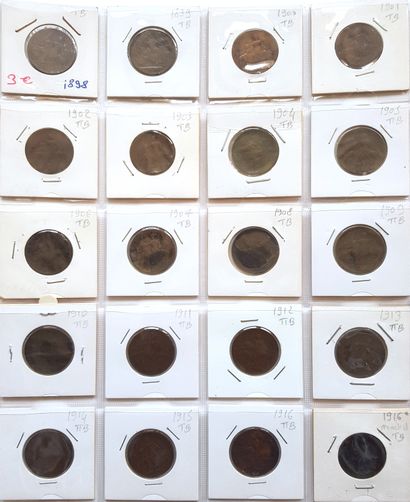null Set of 134 French coins:
- 22 x 5 cts Daniel Dupuis (1898 to 1920) (B to TB)
-...