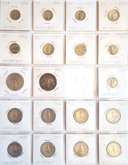 null Set of 39 American silver coins 900‰ :
- 9 x 10 cents Roosevelt (1946 to 1964)...