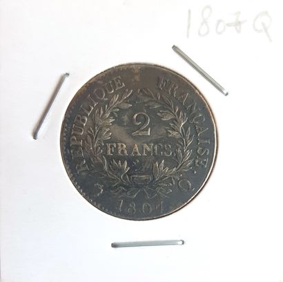 null 2 francs Napoleon Emperor Gregorian Calendar in silver (900‰) 1807 Q (Perpignan)...