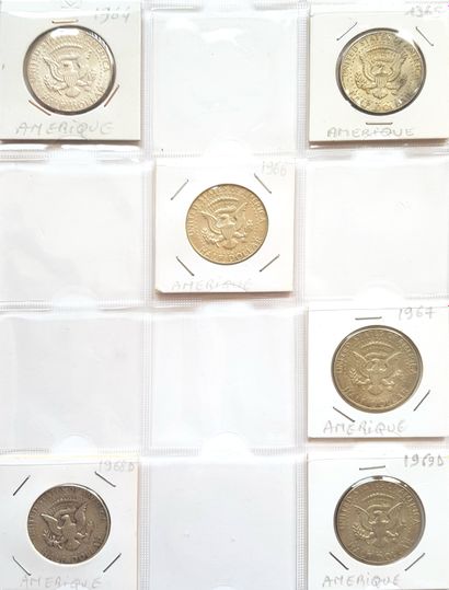 null Set of 29 silver coins - USA:
- 6 x ½ dollar Kennedy (1964 to 1969) (B to TTB)...
