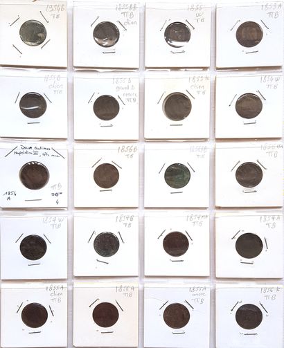 null Set of 56 French coins:
- 20 x 2 cts Napoleon III bare head (1854 to 1857) (B...