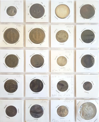 null Set of 22 coins including 6 in silver:
- 2 x 1/10 d'écu aux rameaux d'olivier...