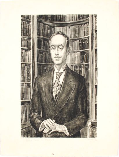 null Albert DECARIS (1901-1988)
Portrait of Louis Victor de Broglie
Burin engraving,...