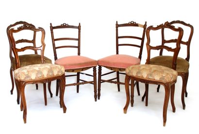 null Suite of six mismatched chairs in the 18th century style, in carved and molded...