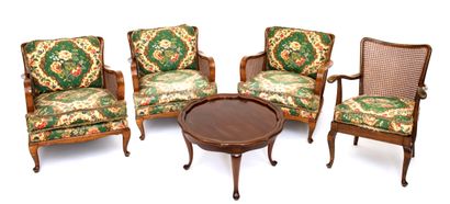 null English lounge furniture comprising three comfortable Chippendale armchairs...
