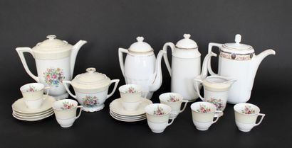 null Set of mismatched porcelain coffee and tea services including five pourers,...