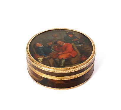 Box decorated with painted scenes of daily...