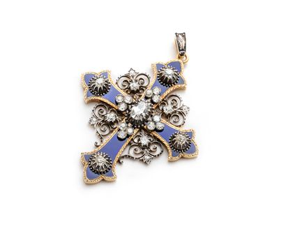 null Fleur de Lys Cross" pendant in 18K (750 thousandths) yellow gold and silver,...