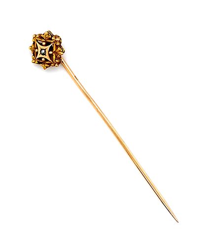 null 18K (750 thousandths) yellow gold lapel pin, except for the gold-plated diamond-shaped...