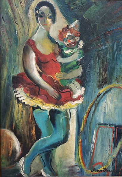 null Jean DUMONT (20th century school)
Dancer and child clown
Oil on isorel panel...