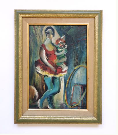null Jean DUMONT (20th century school)
Dancer and child clown
Oil on isorel panel...