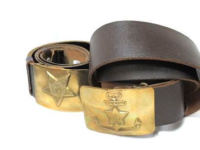 null Two leather belts with brass buckles with Soviet effigy.