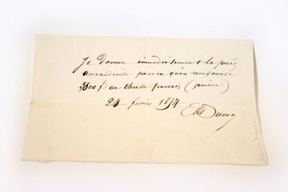 Alexandre DUMAS Autograph note signed. 4 lines on 1 f. in-12.

February 24, 1854

Probably...