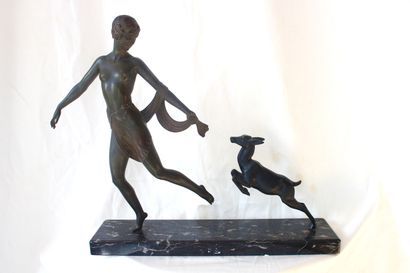 Joé DESCOMPS (1869-1950) 
Woman in the Antique Style with a Hind 

Bronze with a...