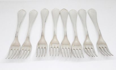 null CHRISTOFLE 
Set of 8 silver plated forks Spatours model. 
Some scratches from...
