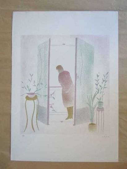 ASTAIX Claire (XX) "Femme à sa fenêtre", estampe, 76 x 54 cm, épreuve d'artiste,...