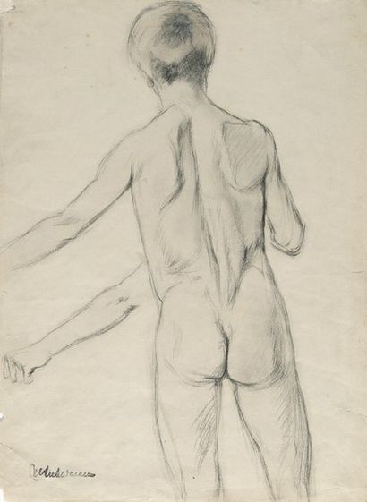 Study on bathing boys, Chalk on grey paper. (C. 1900). C. 36.5 x 28 cm. With the... Gazette Drouot