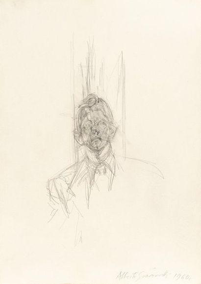 Portrait of James Lord, Pencil on sturdy laid paper by Lana. (1954)/1960. C. 44.5... Gazette Drouot